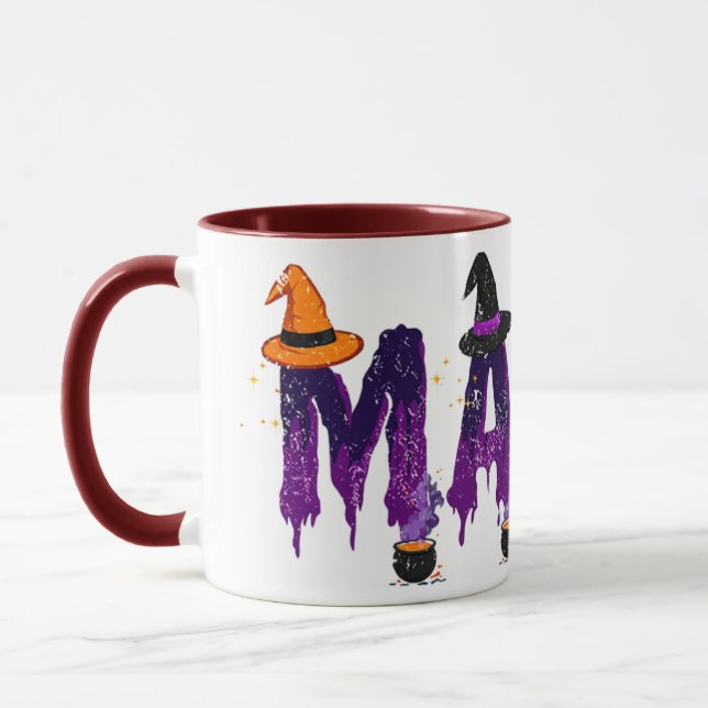 Dripping Purple and Black Mama Witch Hat and Pots Mug (Left)