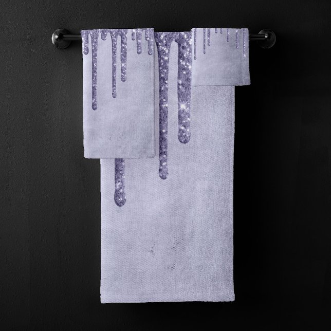 Dripping Purple Glitter | Chic Lavender Icing Pour Bath Towel Set (Creator Uploaded)