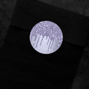 Dripping Purple Glitter Chic Lavender Icing Pour Classic Round Sticker