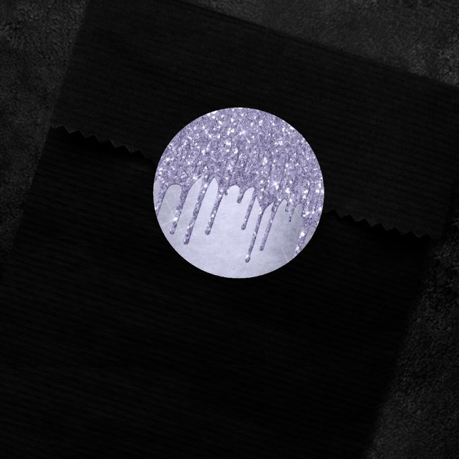 Dripping Purple Glitter | Chic Lavender Icing Pour Classic Round Sticker (Creator Uploaded)