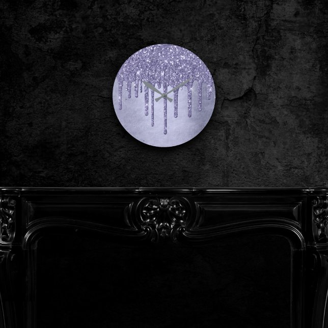 Dripping Purple Glitter | Chic Lavender Icing Pour Round Clock (Creator Uploaded)