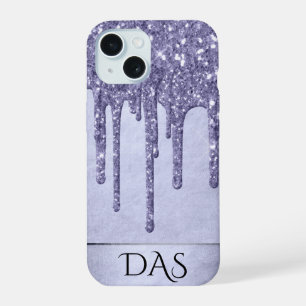 Dripping Purple Glitter   Lavender Icing Monogram iPhone 15 Case