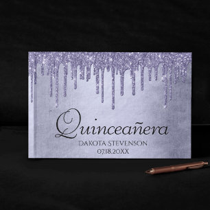 Dripping Purple Glitter   Lavender Quinceanera Guest Book