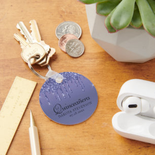 Dripping Purple Glitter   Lavender Quinceanera Key Ring