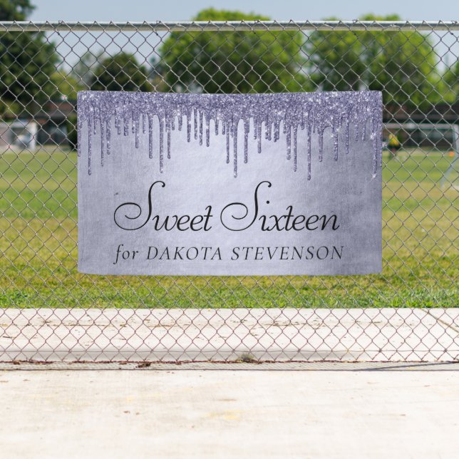 Dripping Purple Glitter | Lavender Sweet Sixteen Banner (Insitu)