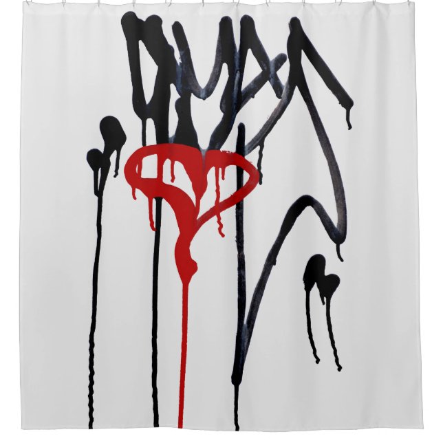 Dripping Red Graffiti Heart with Black Scribble Shower Curtain (Front)
