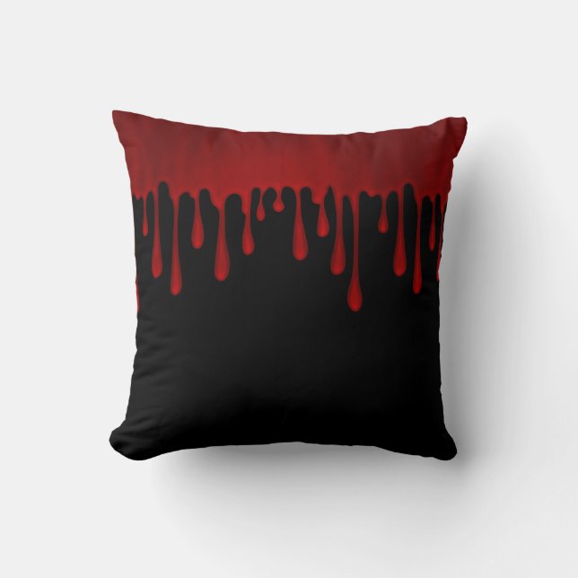 Dripping Red Satin Blood Drips Halloween Cushion (Front)