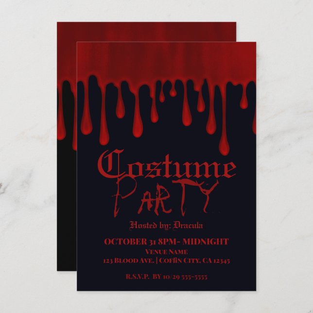 Dripping Red Satin Blood Drips Halloween Party Invitation (Front/Back)