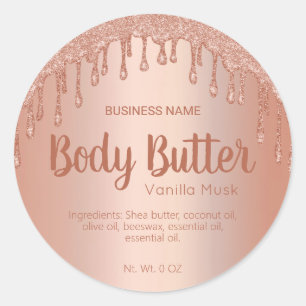 Dripping Rose Gold FAUX Glitter Body Butter Labels
