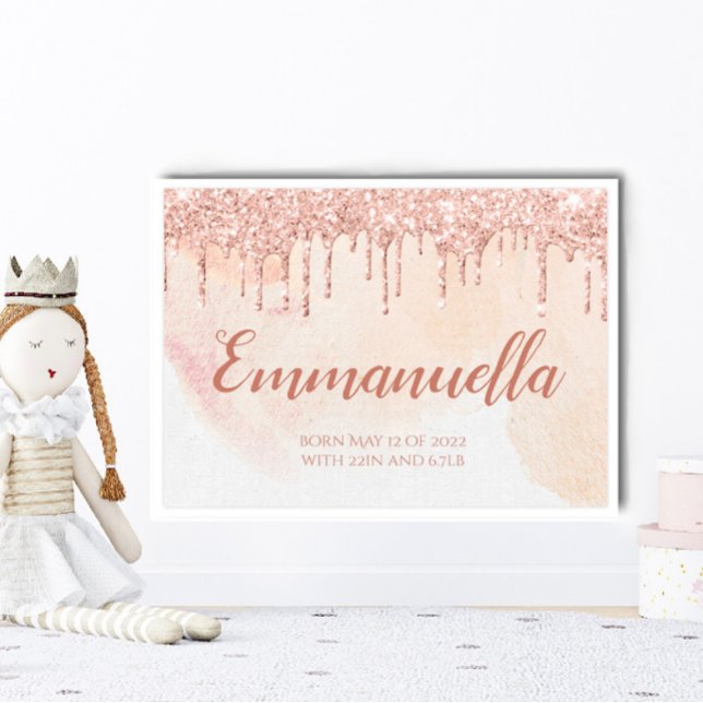 Dripping Rose Gold Glitter Child Name Nursery Poster (Creator Uploaded)