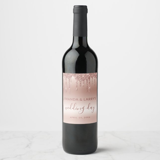 Dripping Rose Gold Wine Bottle Label (Front)