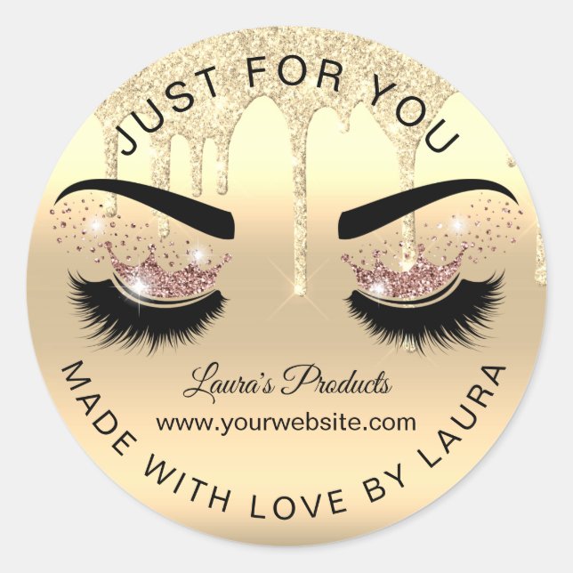 dripping rosegold lashes crown makeup lash made by classic round sticker (Front)