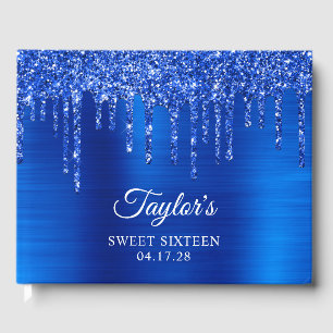 Dripping Royal Blue Glitter Glam Sweet Sixteen Guest Book