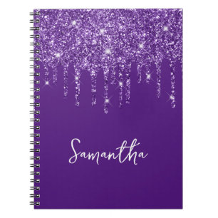 Dripping Royal Purple Glitter Name Notebook