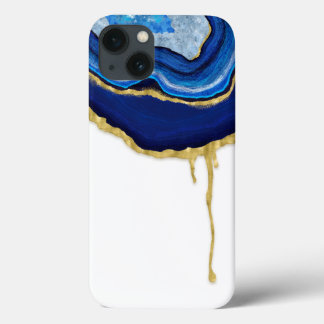 Dripping Sapphire Blue and Gold Agate iPhone 13 Case