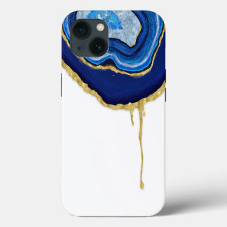 Dripping Sapphire Blue and Gold Agate iPhone 13 Case