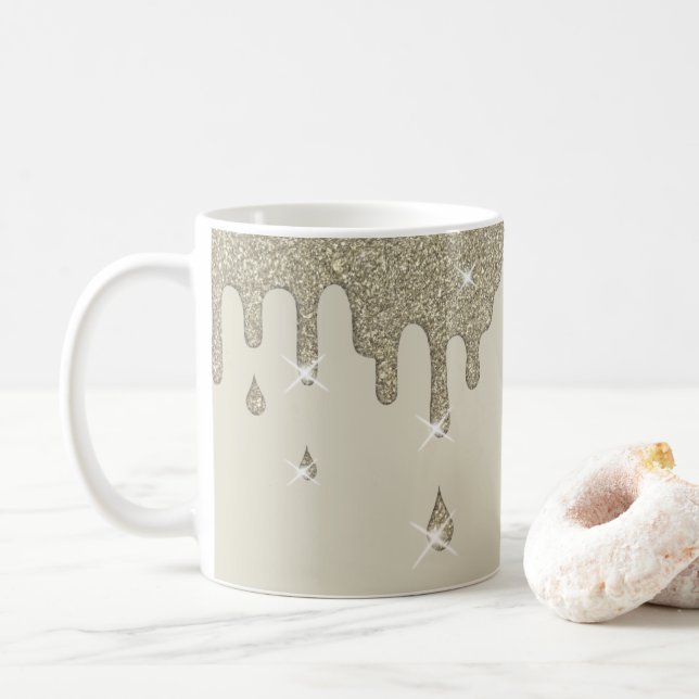 Dripping Silver Glitter Effect & Sparkles Coffee Mug (With Donut)