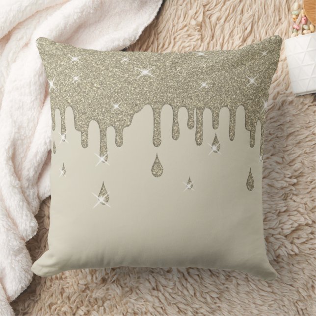 Dripping Silver Glitter Effect & Sparkles Cushion (Blanket)
