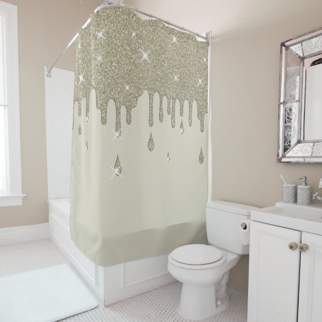 Dripping Silver Glitter Effect & Sparkles Shower Curtain (In Situ)