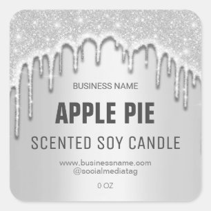 Dripping Silver Glitter Soy Candle Labels