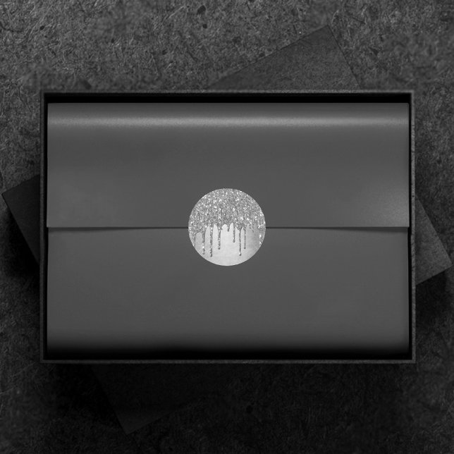 Dripping Silvery Glitter | Platinum Faux Metallic Classic Round Sticker (Creator Uploaded)