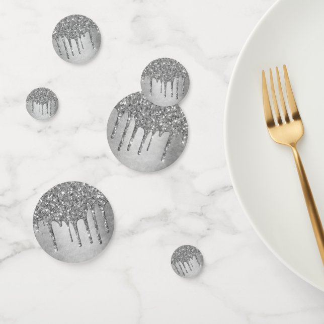 Dripping Silvery Glitter | Platinum Faux Metallic Confetti (Group)