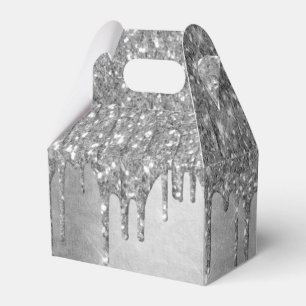 Dripping Silvery Glitter   Platinum Faux Metallic Favour Box