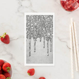 Dripping Silvery Glitter Platinum Faux Metallic Napkin