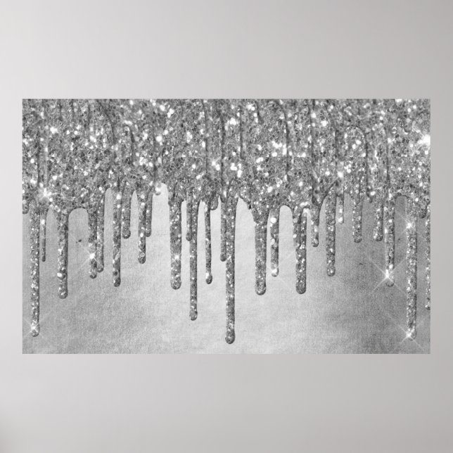 Dripping Silvery Glitter | Platinum Faux Metallic Poster (Front)