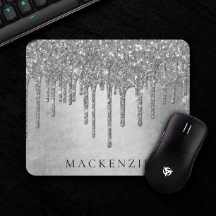 Dripping Silvery Glitter   Platinum Glam Monogram Mouse Pad