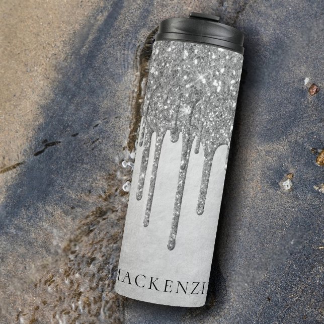 Dripping Silvery Glitter | Platinum Glam Monogram Thermal Tumbler (Creator Uploaded)
