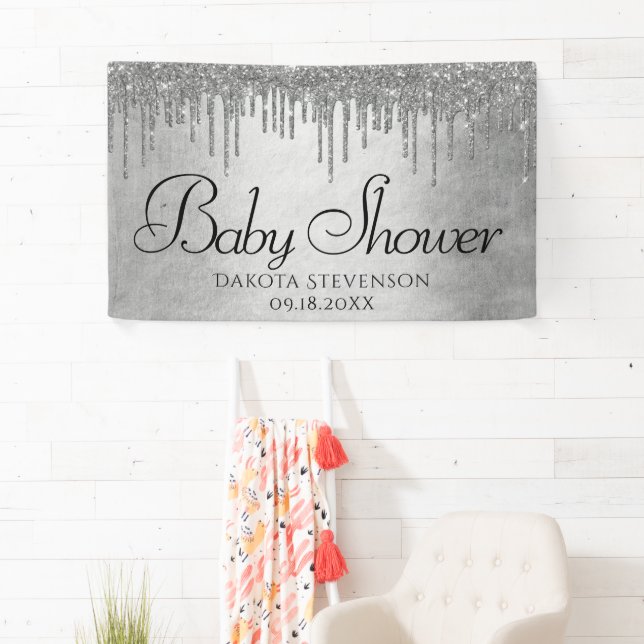 Dripping Silvery Glitter | Platinum Sparkle Shower Banner (Insitu)
