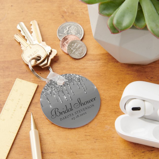 Dripping Silvery Glitter | Platinum Sparkle Shower Key Ring (Desk)