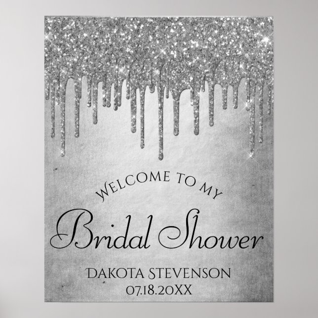 Dripping Silvery Glitter | Platinum Sparkle Shower Poster (Front)