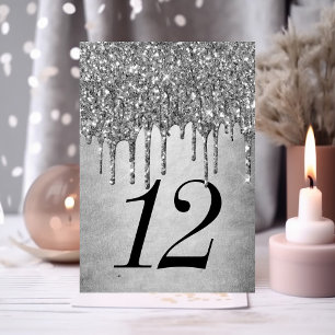 Dripping Silvery Glitter Platinum Sweet Sixteen Table Number