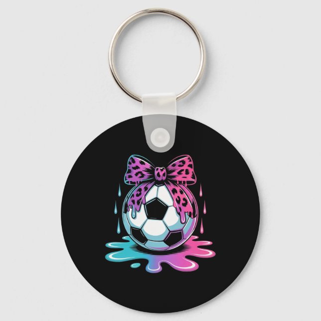 Dripping Soccer Coquette Bow Leopard Soccer Drip  Key Ring (Front)