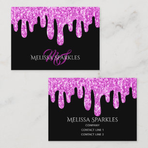 Dripping Sparkles Glitter Pink Black Monogram Business Card