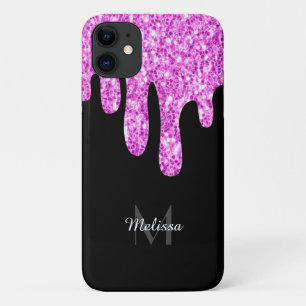 Dripping Sparkles Glitter Pink Black Monogram Case-Mate iPhone Case