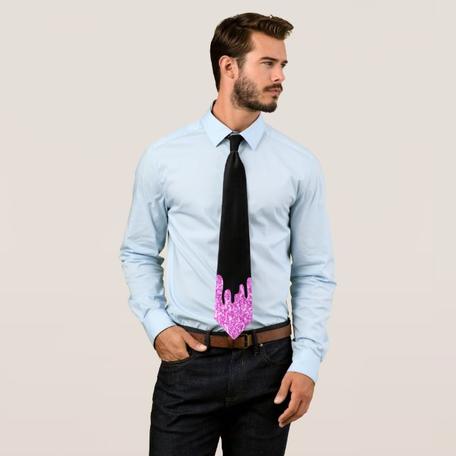 Dripping Sparkles Glitter Pink Black Tie (In Situ)