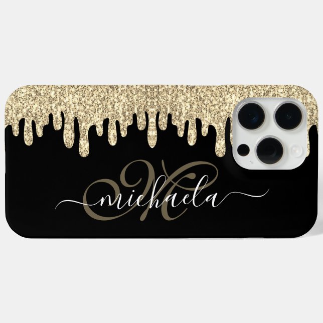 Dripping sparkles gold and black elegant Monogram Case-Mate iPhone Case (Back (Horizontal))