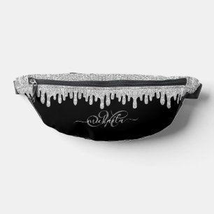 Dripping sparkles silver gray and black Monogram Bum Bags