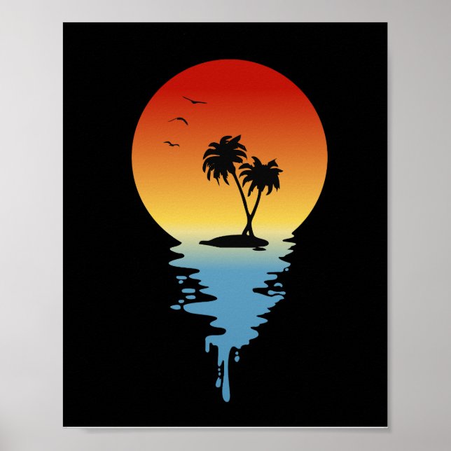 Dripping Sunset Island with Coconut Trees Poster (Front)