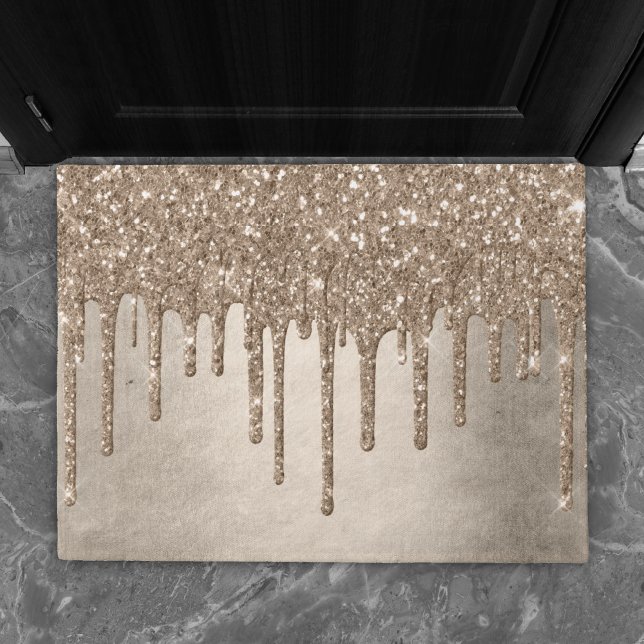 Dripping Taupe Glitter | Champagne Gold Drizzle Doormat (Creator Uploaded)