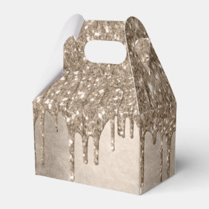 Dripping Taupe Glitter Champagne Gold Drizzle Favour Box