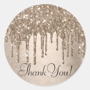 Dripping Taupe Glitter   Champagne Gold Thank You Classic Round Sticker