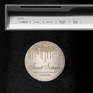 Dripping Taupe Glitter Champagne Sweet Sixteen Magnet