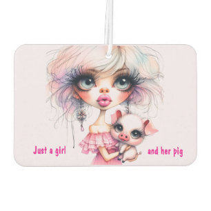 Dripping Water Color Girl's Pig Car Air Freshener