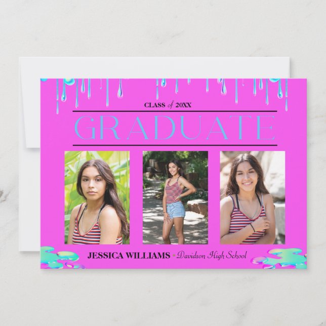 Drippy Dripping Holographic Photo Graduation  Invitation (Front)