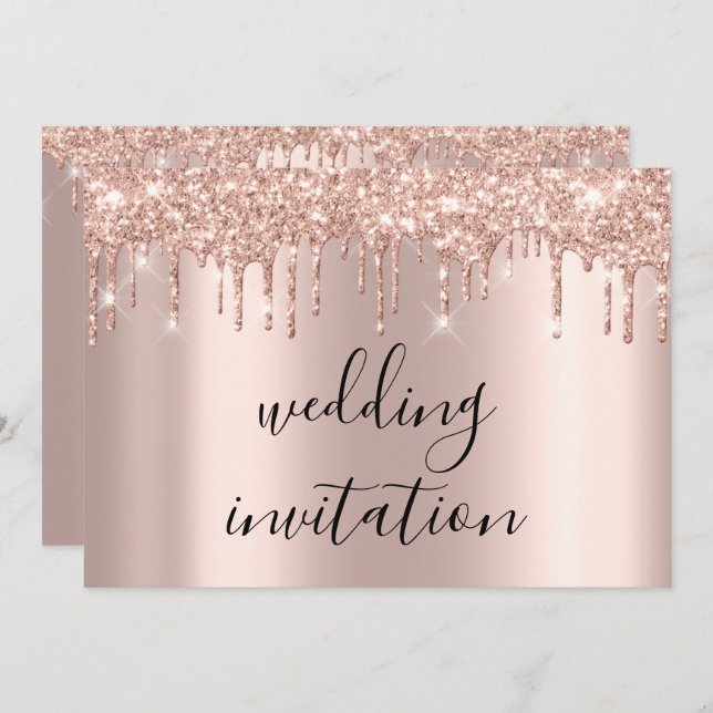 Drips Black Spark Wedding Bridal  Rose Gold Invitation (Front/Back)