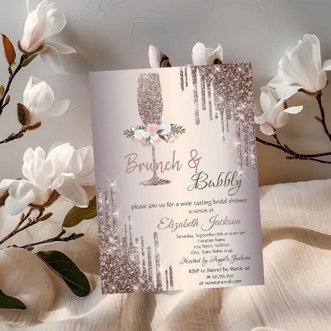  Drips Brunch & Bubbly Rose Gold Bridal Shower   Invitation (Creator Uploaded)